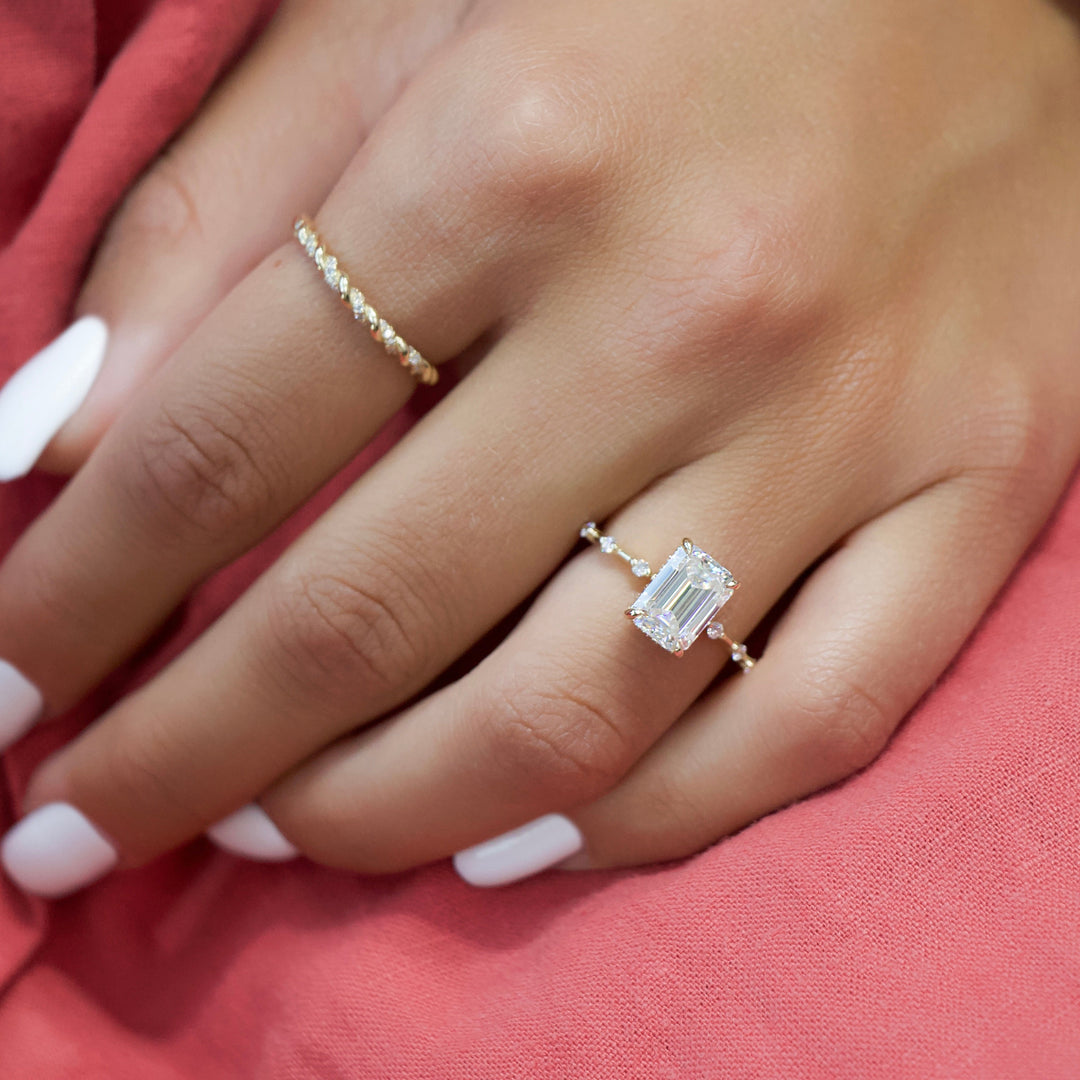 The Hidden Halo Morgan Emerald Lab Diamond Moissanite Engagement Ring