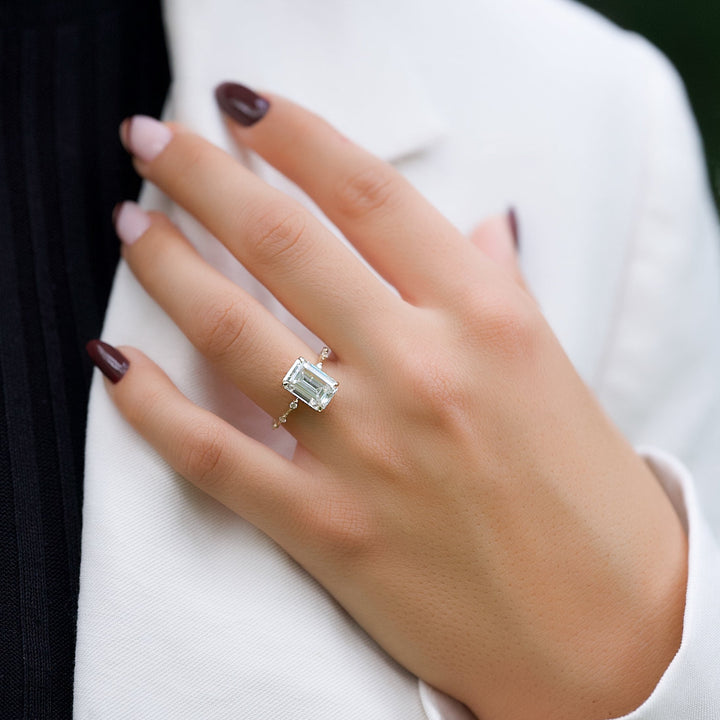 The Hidden Halo Morgan Emerald Lab Diamond Moissanite Engagement Ring *Shown with 4 ct #material_gold