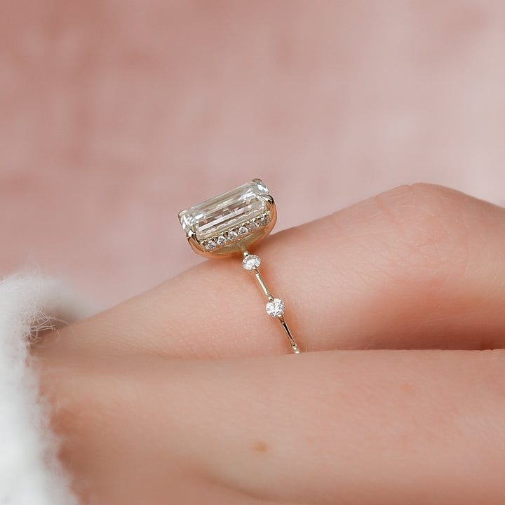 The Hidden Halo Morgan Emerald Lab Diamond Moissanite Engagement Ring *Shown with 2 ct #material_gold