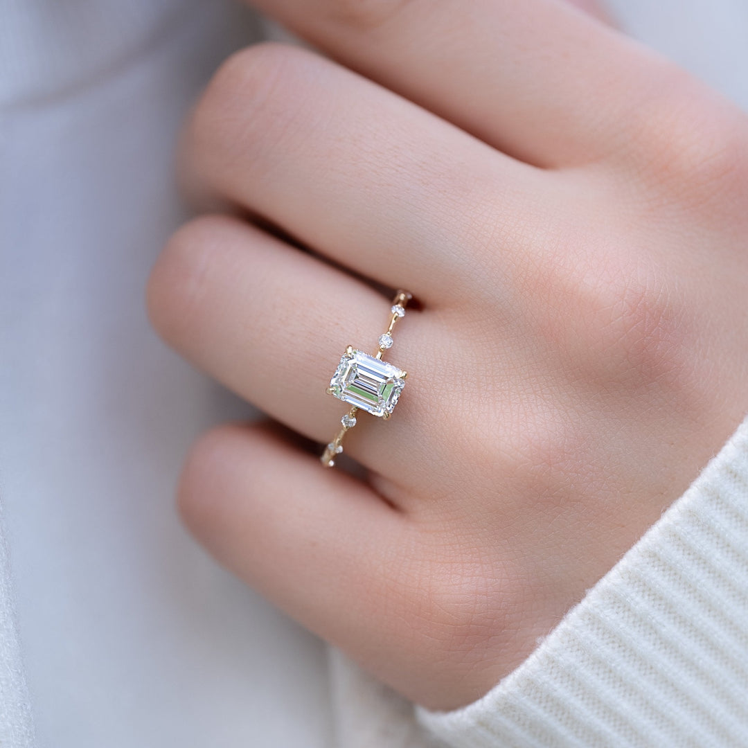 The Hidden Halo Morgan Emerald Lab Diamond Moissanite Engagement Ring