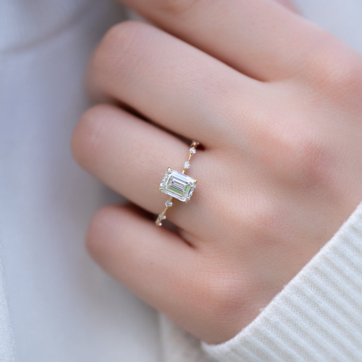 The Hidden Halo Morgan Emerald Lab Diamond Moissanite Engagement Ring *Shown with 1.5 ct #material_gold