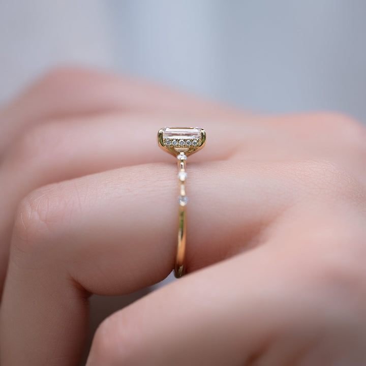 The Hidden Halo Morgan Emerald Lab Diamond Moissanite Engagement Ring *Shown with 1.5 ct #material_gold