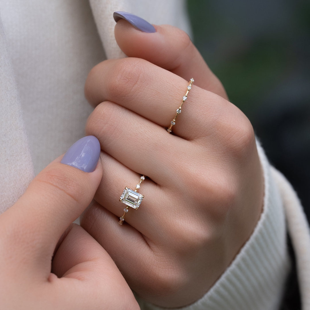 The Hidden Halo Morgan Emerald Lab Diamond Moissanite Engagement Ring