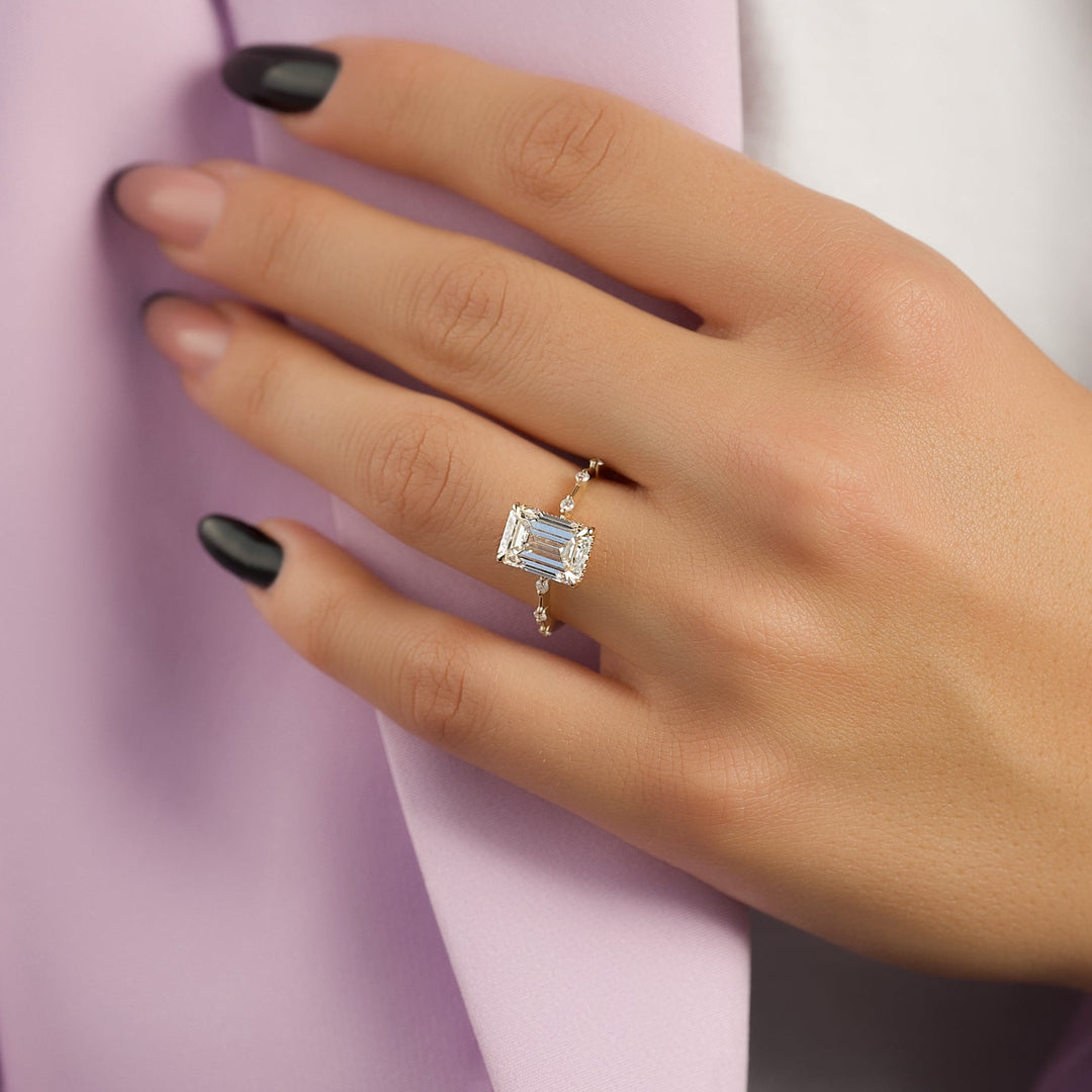 The Hidden Halo Morgan Emerald Lab Diamond Moissanite Engagement Ring