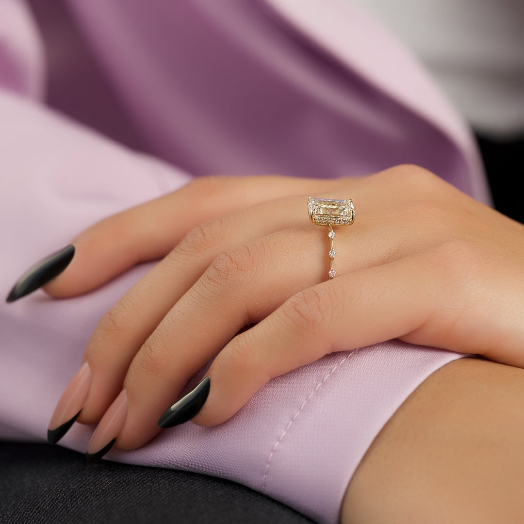 The Hidden Halo Morgan Emerald Lab Diamond Moissanite Engagement Ring