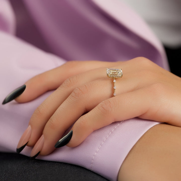 The Hidden Halo Morgan Emerald Lab Diamond Moissanite Engagement Ring *Shown with 3 ct #material_gold