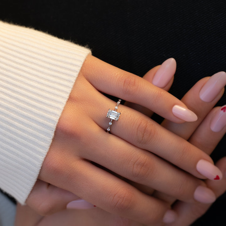 The Hidden Halo Morgan Emerald Lab Diamond Moissanite Engagement Ring *Shown with 1 ct #material_white