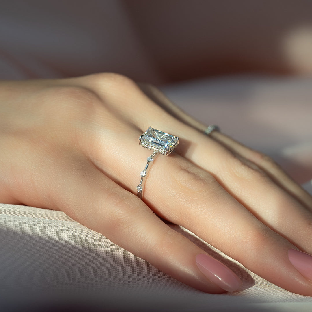 The Hidden Halo Morgan Emerald Lab Diamond Moissanite Engagement Ring