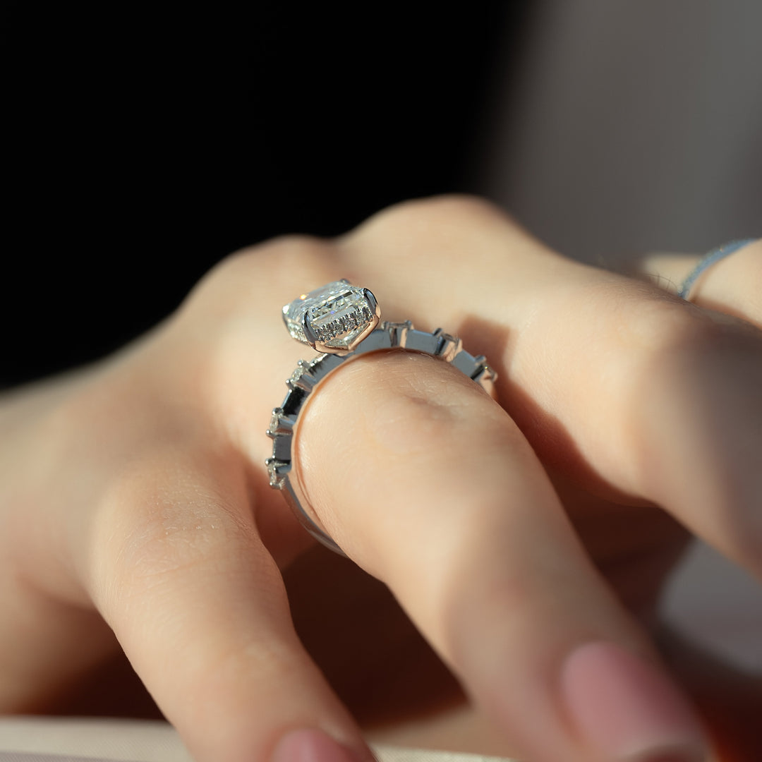 The Hidden Halo Morgan Emerald Lab Diamond Moissanite Engagement Ring