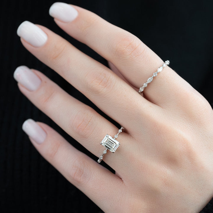 The Hidden Halo Morgan Emerald Lab Diamond Moissanite Engagement Ring *Shown with 2 ct #material_white