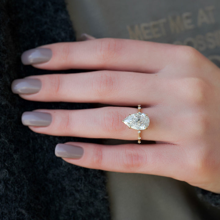 The Hidden Halo Morgan Pear Lab Diamond Moissanite Engagement Ring *Shown with 5 ct #material_gold