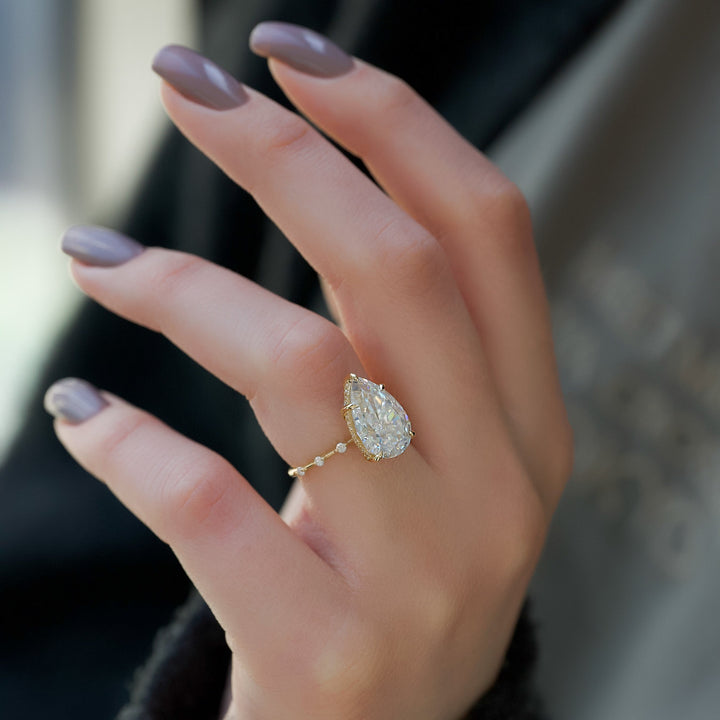 The Hidden Halo Morgan Pear Lab Diamond Moissanite Engagement Ring *Shown with 5 ct #material_gold
