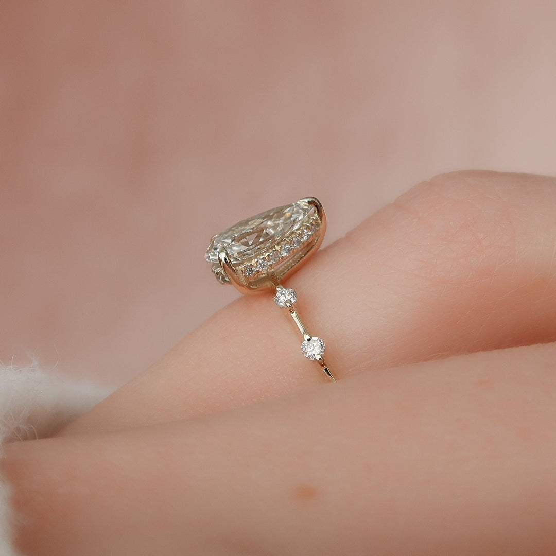 The Hidden Halo Morgan Pear Lab Diamond Moissanite Engagement Ring