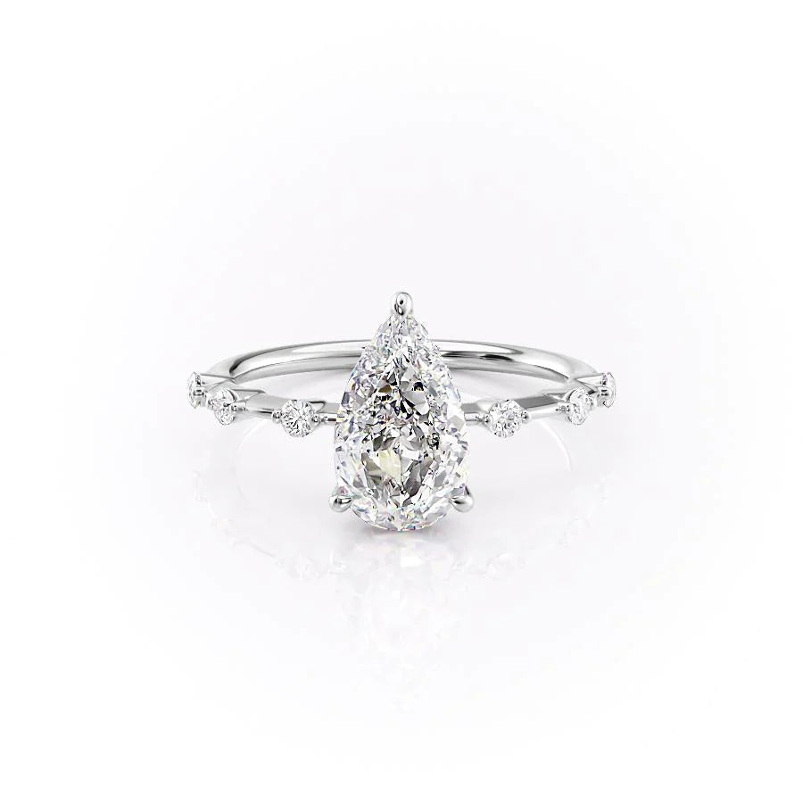 The Hidden Halo Morgan Set With Pear Side Stone Lab Diamond 1 Carat 14K White#material_white