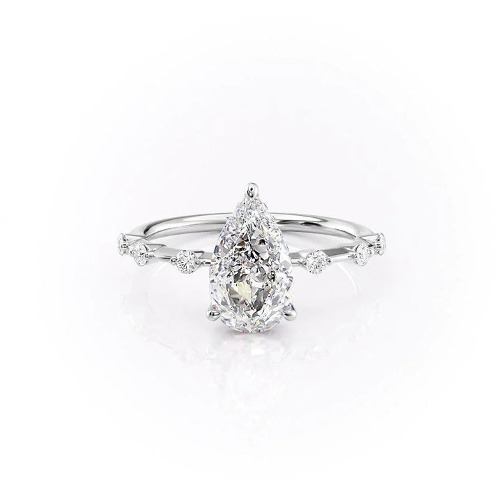 The Hidden Halo Morgan Set With Pear Side Stone Lab Diamond 1 Carat 14K White#material_white