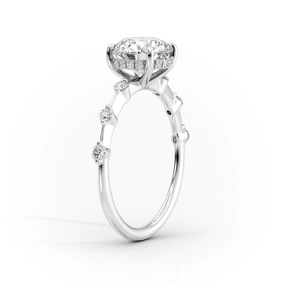 The Hidden Halo Morgan Set With Pear Side Stone Lab Diamond 1.5 Carat 14K White#material_white