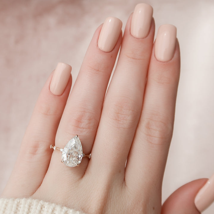 The Hidden Halo Morgan Pear Lab Diamond Moissanite Engagement Ring *Shown with 4 ct #material_rose