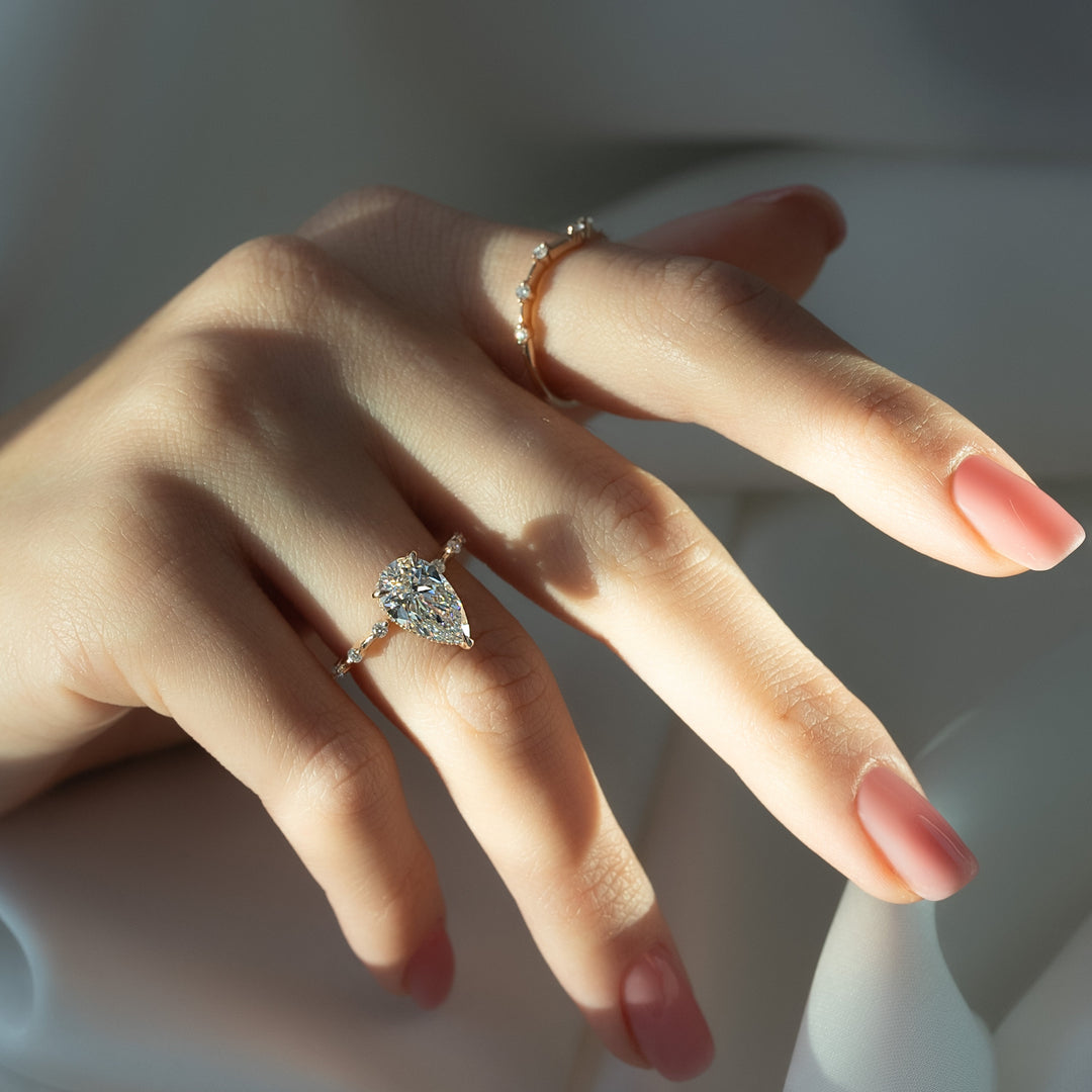 The Hidden Halo Morgan Pear Lab Diamond Moissanite Engagement Ring