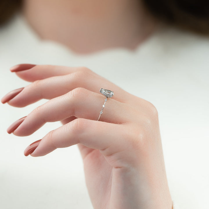 The Hidden Halo Morgan Pear Lab Diamond Moissanite Engagement Ring *Shown with 1 ct #material_white