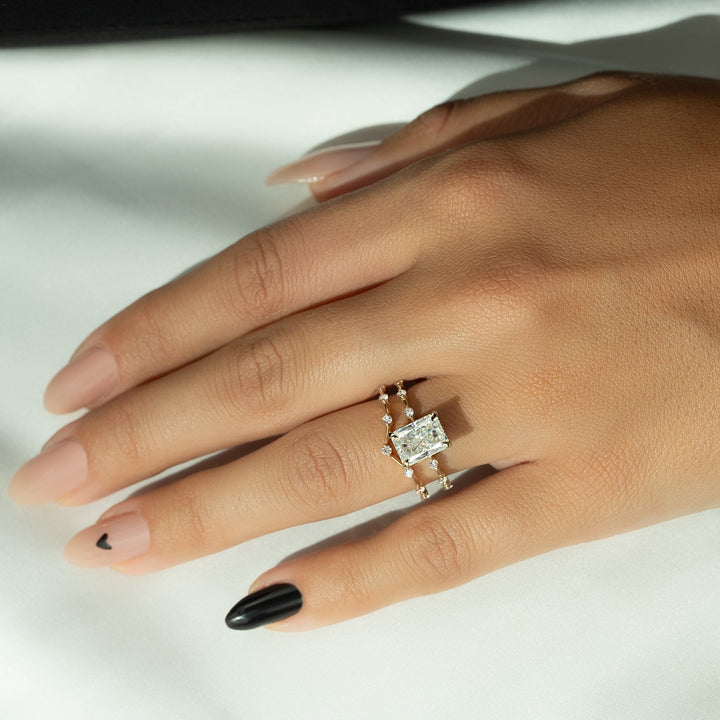 The Hidden Halo Morgan Radiant Lab Diamond Moissanite Engagement Ring *Shown with 2.5 ct #material_gold