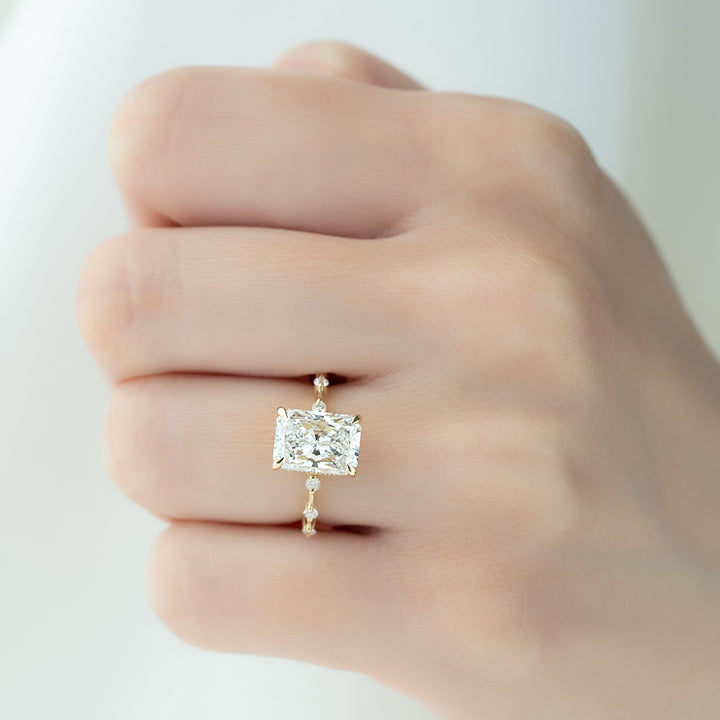 The Hidden Halo Morgan Radiant Lab Diamond Moissanite Engagement Ring *Shown with 3 ct #material_gold