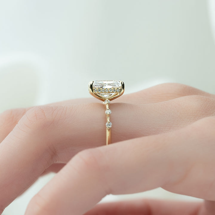 The Hidden Halo Morgan Radiant Lab Diamond Moissanite Engagement Ring *Shown with 3 ct #material_gold