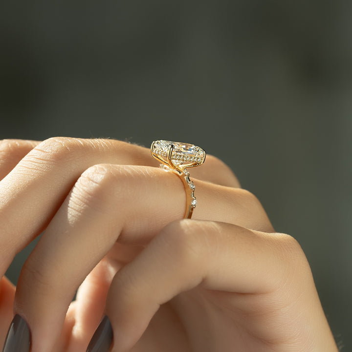 The Hidden Halo Morgan Radiant Lab Diamond Moissanite Engagement Ring *Shown with 4 ct #material_gold
