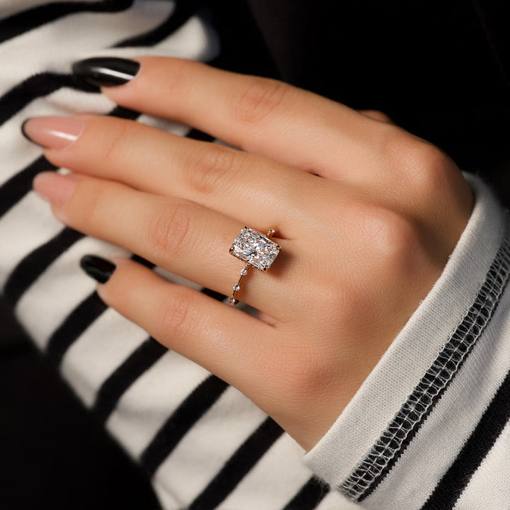 The Hidden Halo Morgan Radiant Lab Diamond Moissanite Engagement Ring *Shown with 3 ct #material_rose