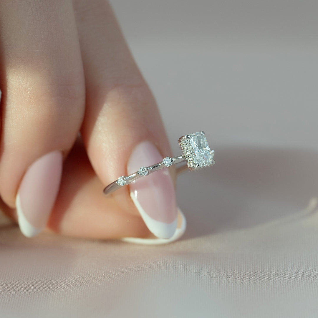 The Hidden Halo Morgan Radiant Lab Diamond Moissanite Engagement Ring