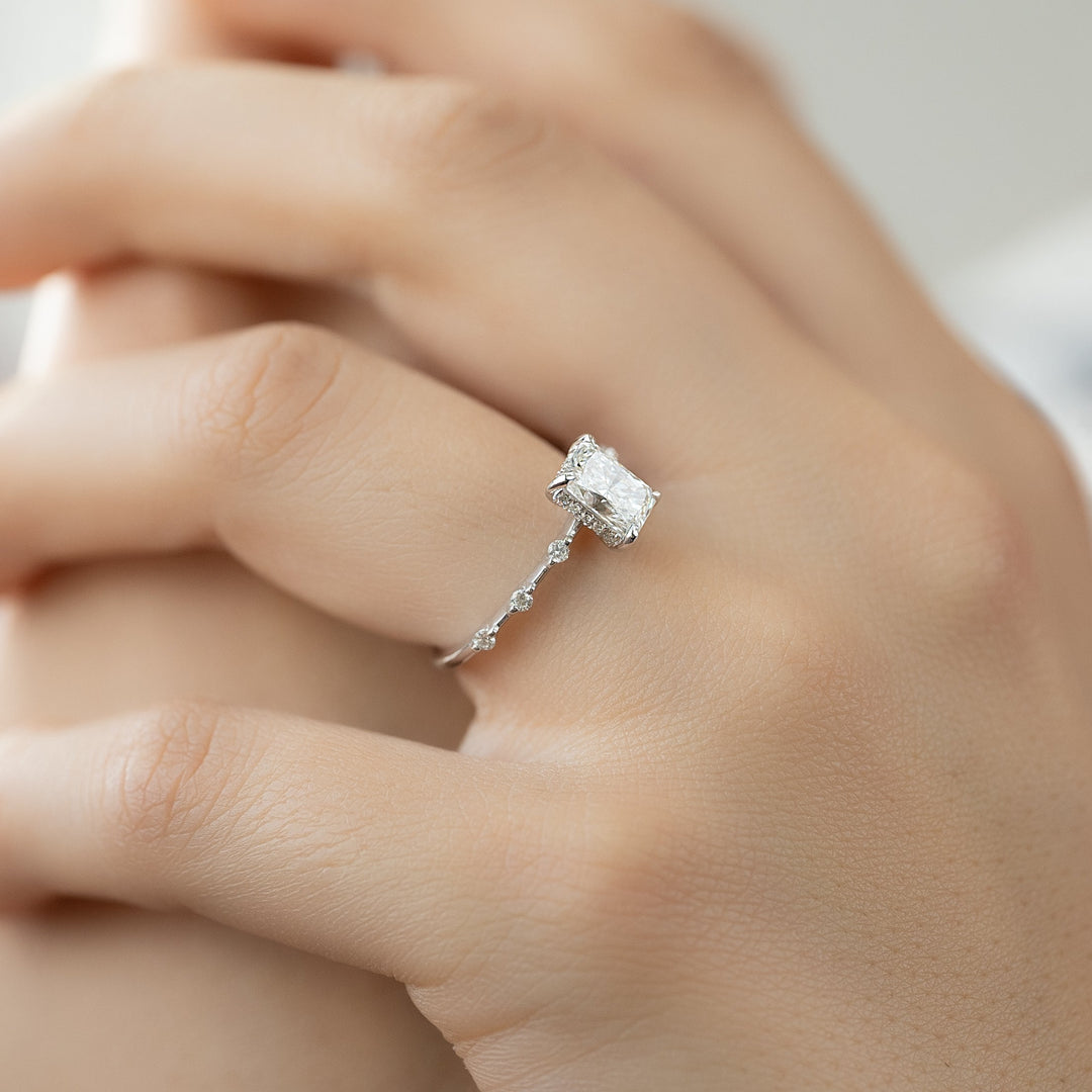 The Hidden Halo Morgan Radiant Lab Diamond Moissanite Engagement Ring