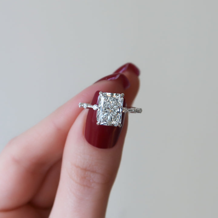 The Hidden Halo Morgan Radiant Lab Diamond Moissanite Engagement Ring *Shown with 2.5 ct #material_white
