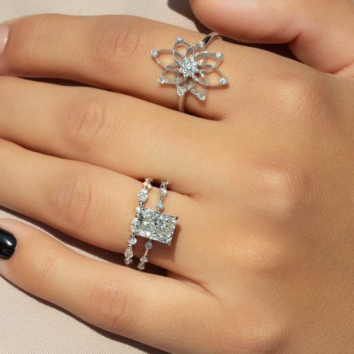 The Hidden Halo Morgan Radiant Lab Diamond Moissanite Engagement Ring *Shown with 2 ct #material_white