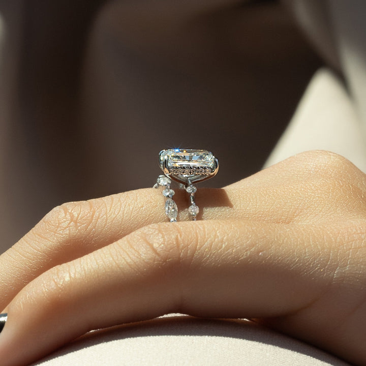 The Hidden Halo Morgan Radiant Lab Diamond Moissanite Engagement Ring *Shown with 2 ct #material_white