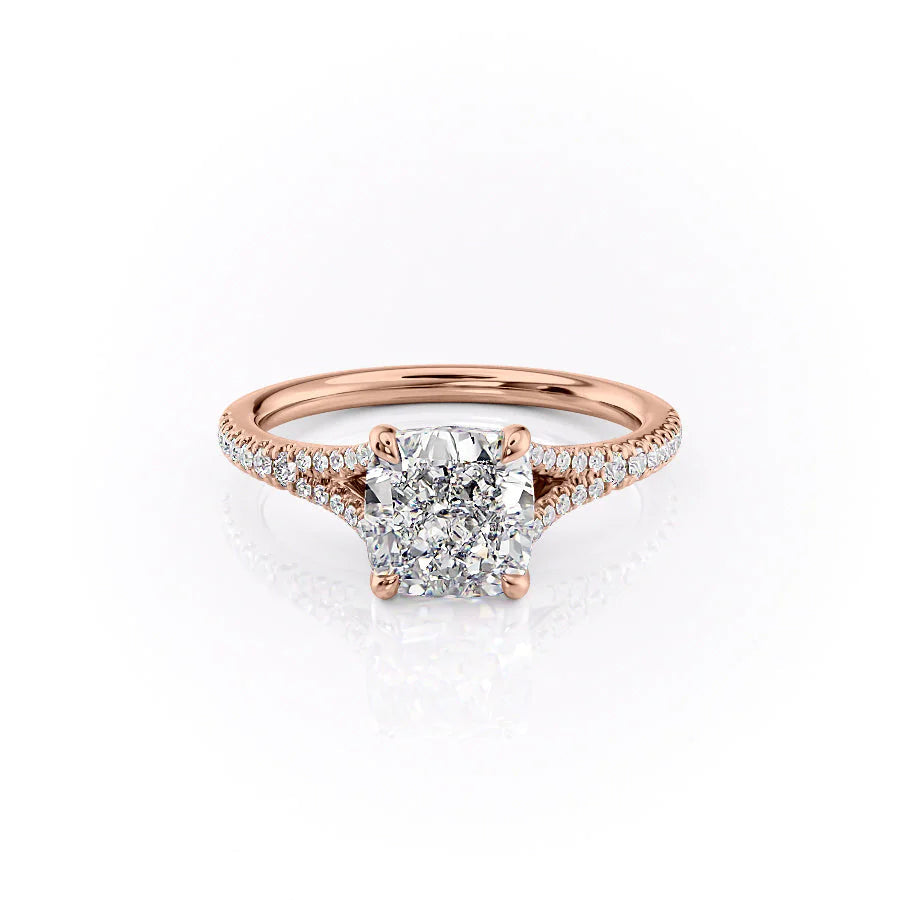 The Jessie Set With Cushion Pave Lab Diamond 1 Carat 14K Rose#material_rose