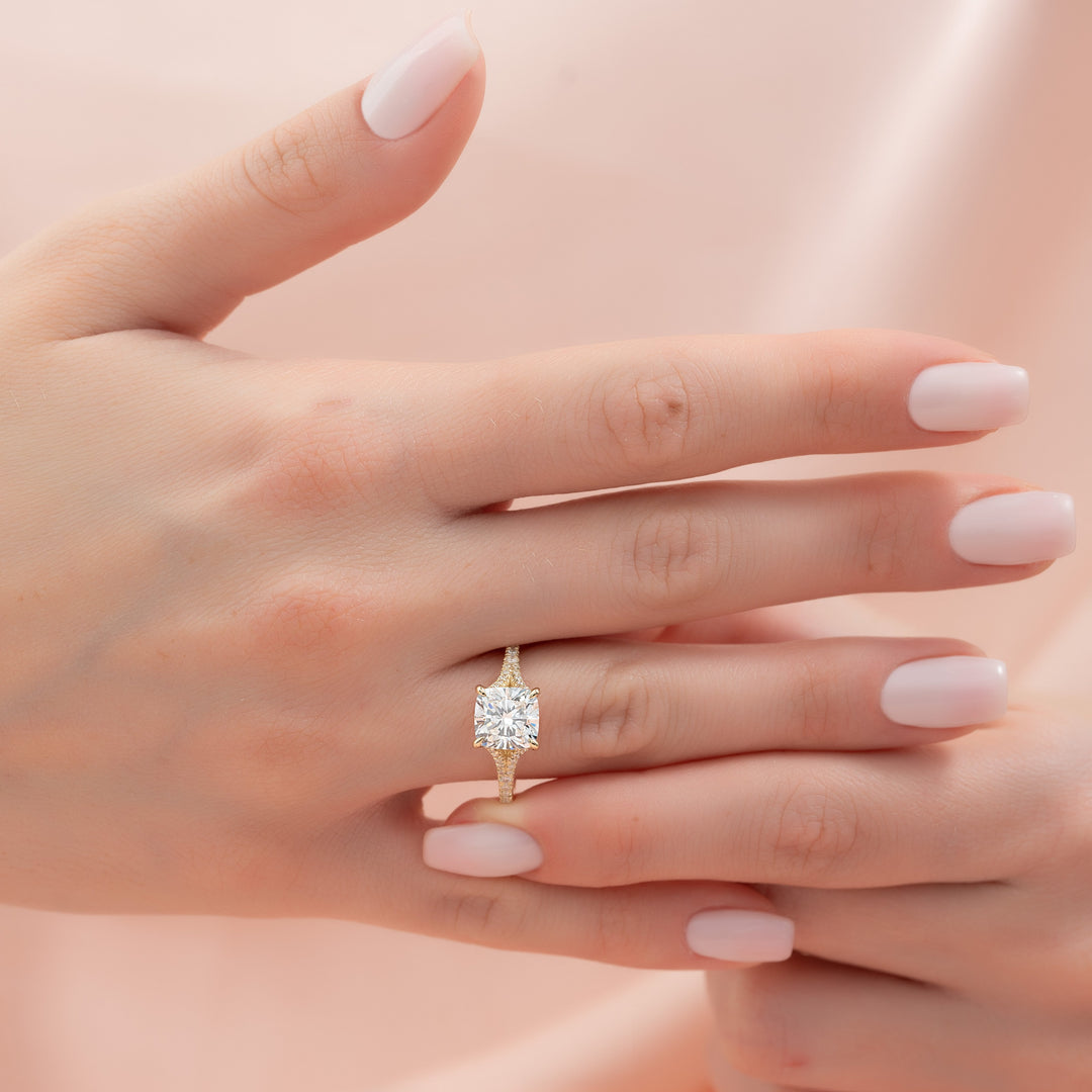 The Jessie Cushion Lab Diamond Moissanite Engagement Ring