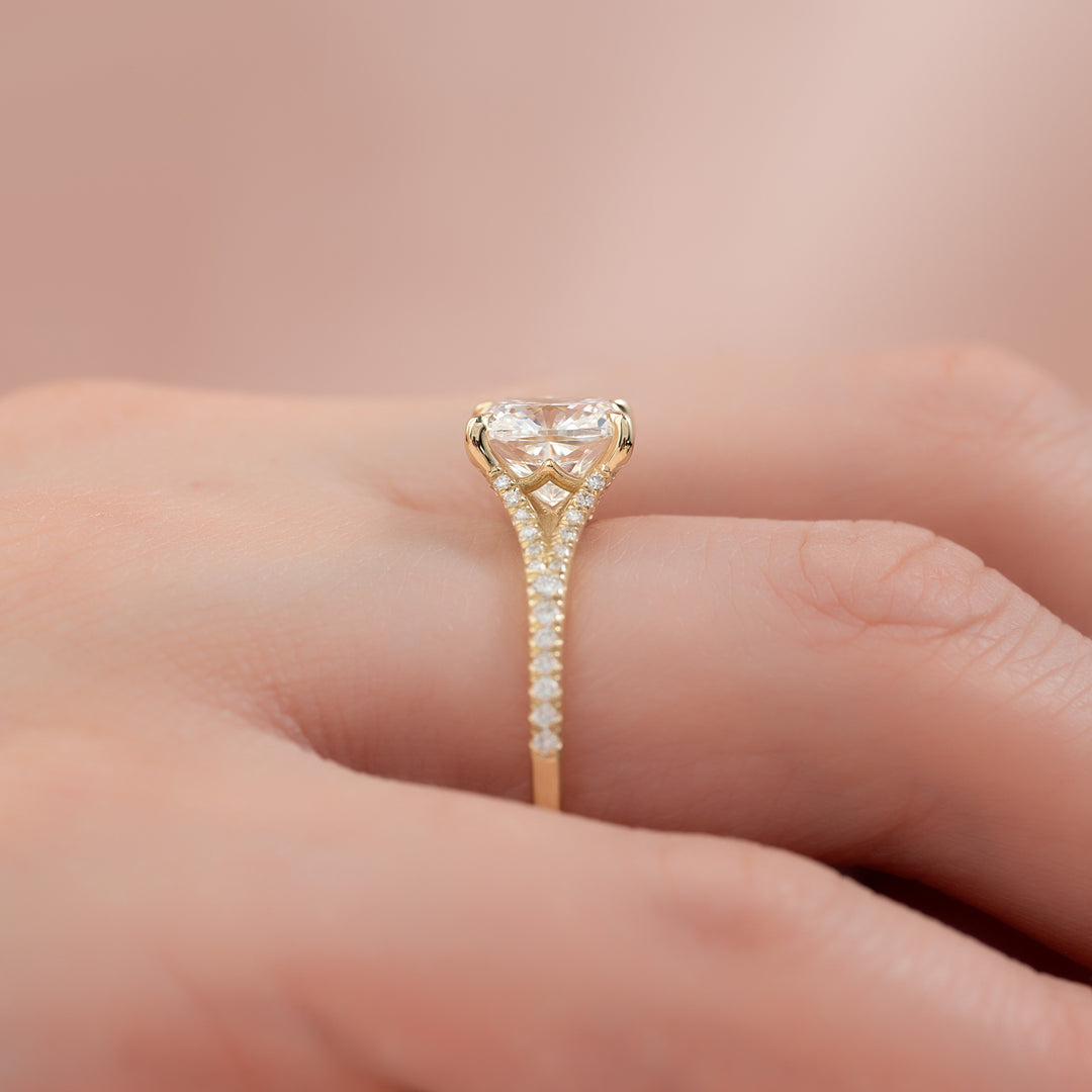 The Jessie Cushion Lab Diamond Moissanite Engagement Ring