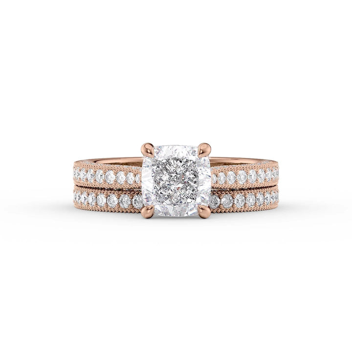 The Josephine Set With Cushion Vintage Lab Diamond 2 Carat 14K Rose#material_rose