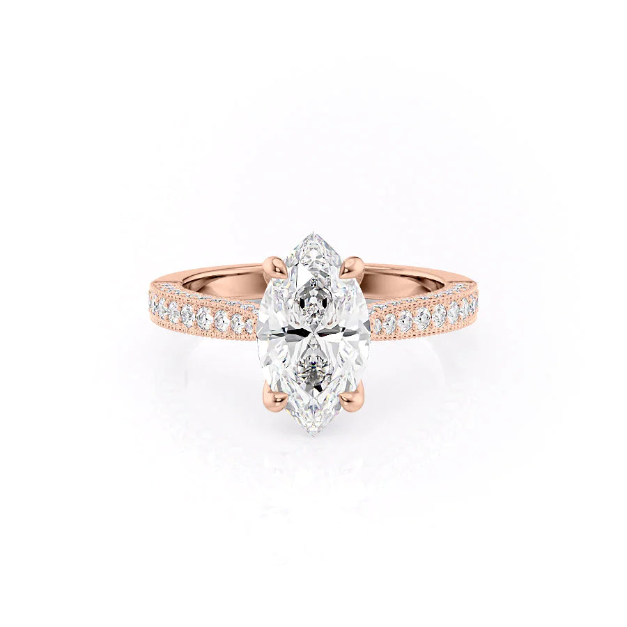 The Josephine Set With Marquise Vintage Lab Diamond 1 Carat 14K Rose#material_rose