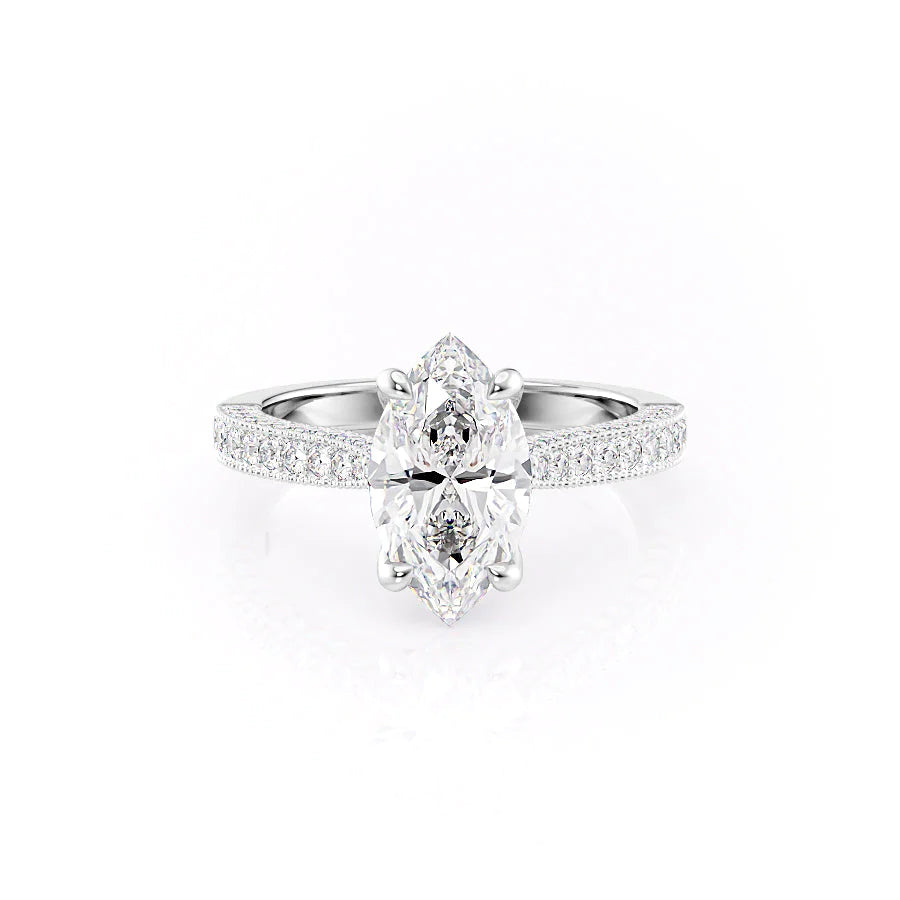 The Josephine Set With Marquise Vintage Lab Diamond 1 Carat 14K White#material_white