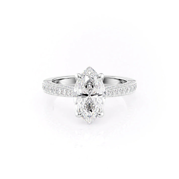 The Josephine Set With Marquise Vintage Lab Diamond 1 Carat 14K White#material_white