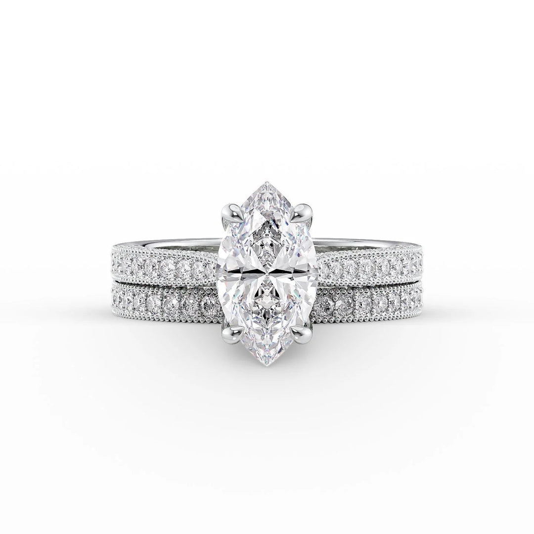 The Josephine Set With Marquise Vintage Lab Diamond 2 Carat 14K White#material_white