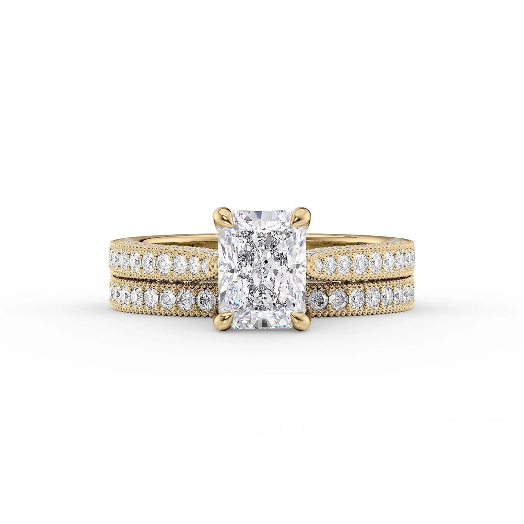 The Josephine Set With Radiant Vintage Lab Diamond 2 Carat 14K Gold#material_gold