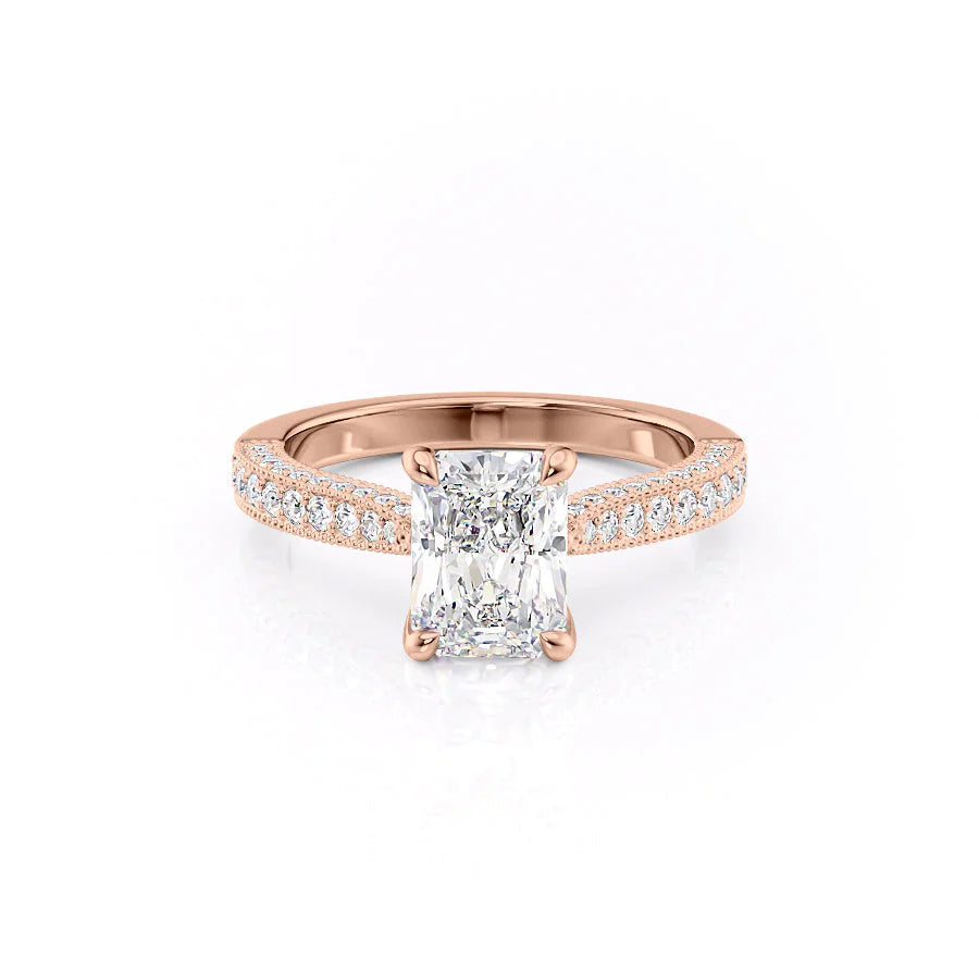 The Josephine Set With Radiant Vintage Lab Diamond 1 Carat 14K Rose#material_rose