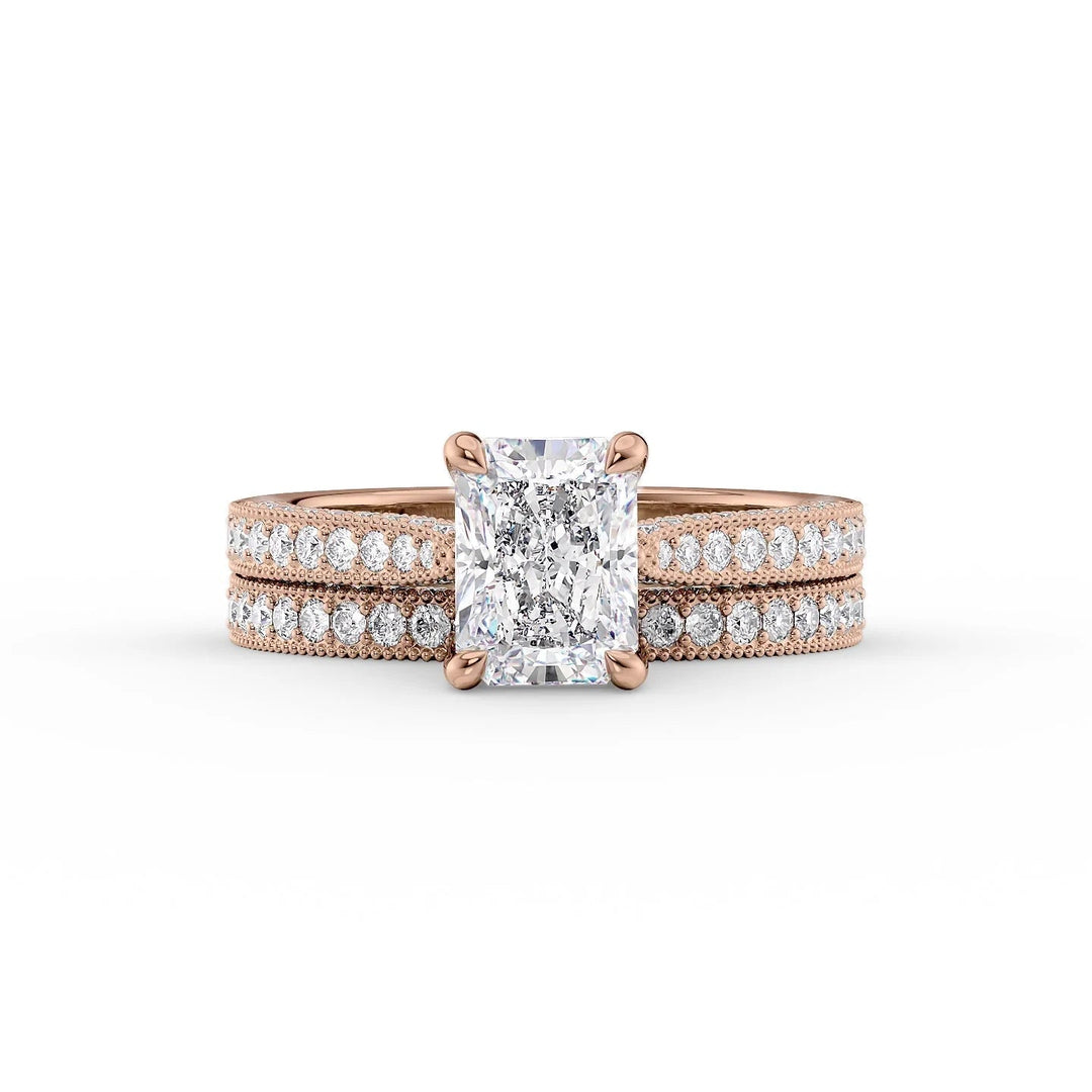 The Josephine Set With Radiant Vintage Lab Diamond 2 Carat 14K Rose#material_rose