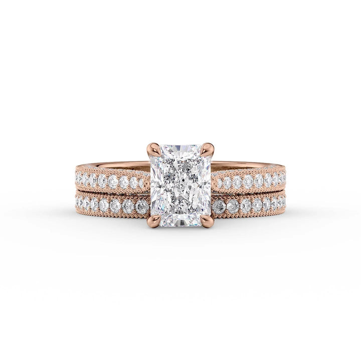 The Josephine Set With Radiant Vintage Lab Diamond 2 Carat 14K Rose#material_rose