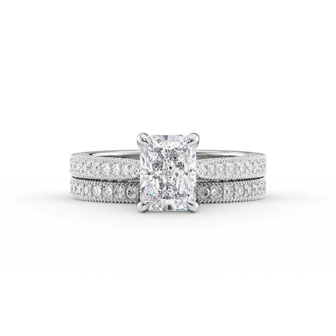 The Josephine Set With Radiant Vintage Lab Diamond 2 Carat 14K White#material_white
