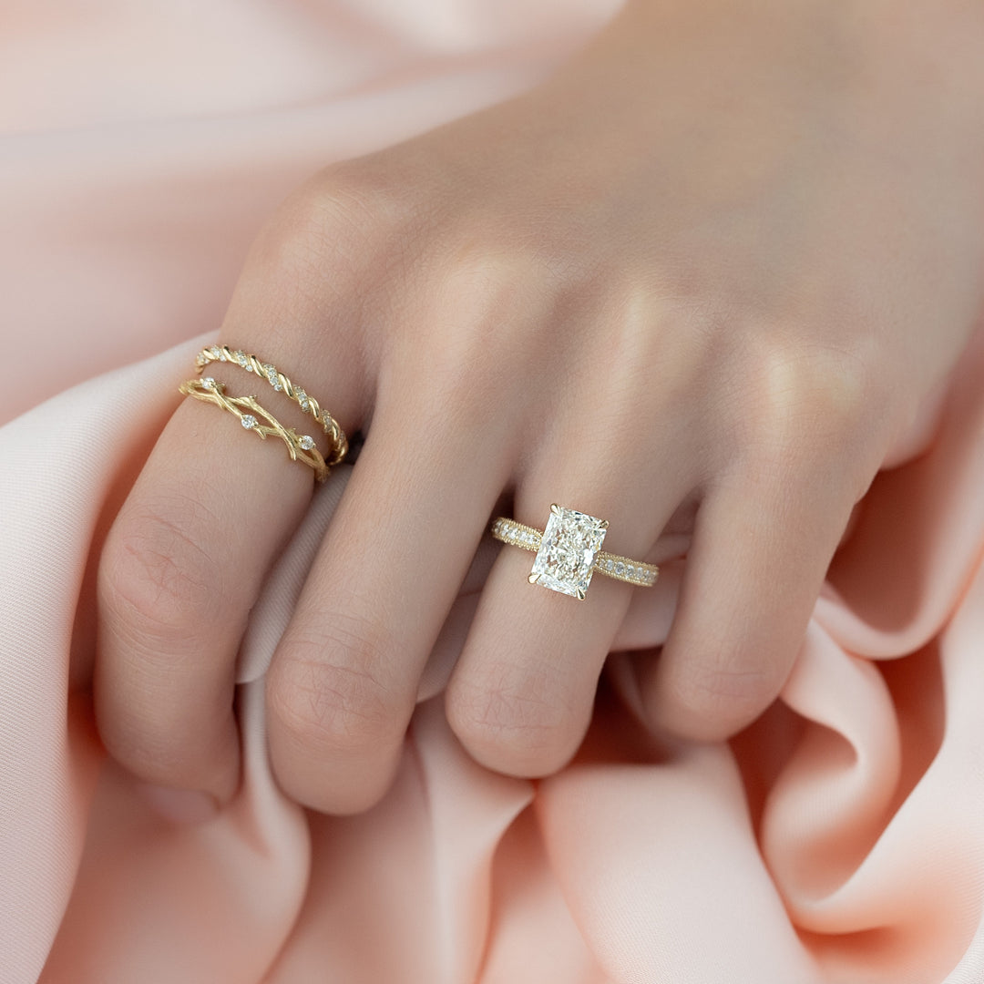 The Josephine Radiant Lab Diamond Moissanite Engagement Ring