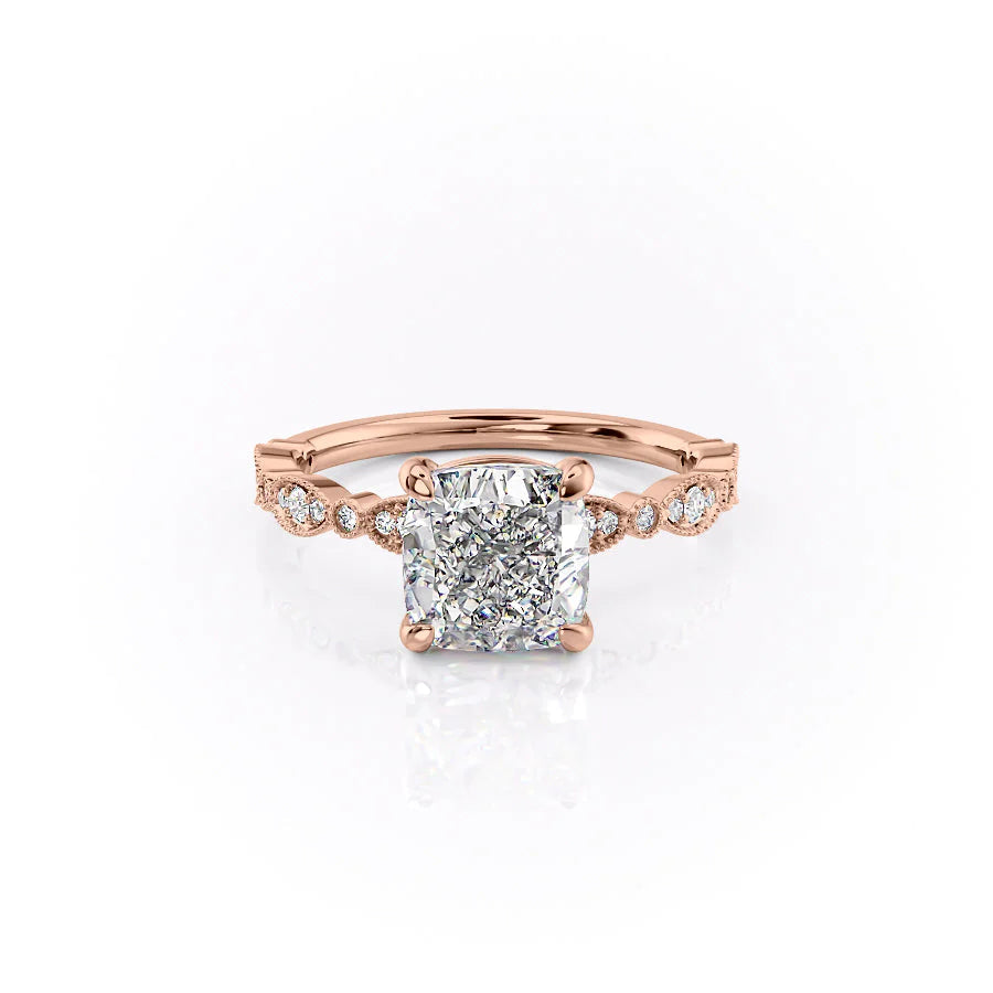 The Juliet Set With Cushion Vintage Lab Diamond 1 Carat 14K Rose#material_rose