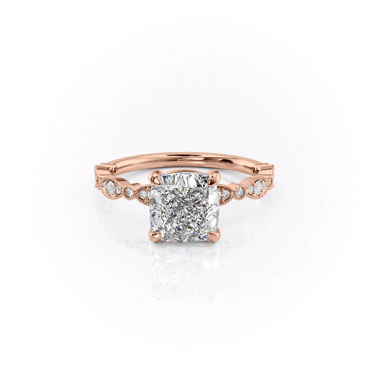 The Juliet Set With Cushion Vintage Lab Diamond 1 Carat 14K Rose#material_rose