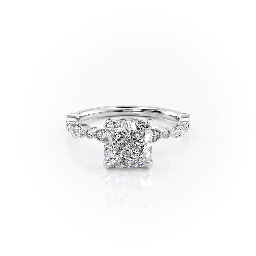 The Juliet Set With Cushion Vintage Lab Diamond 1 Carat 14K White#material_white